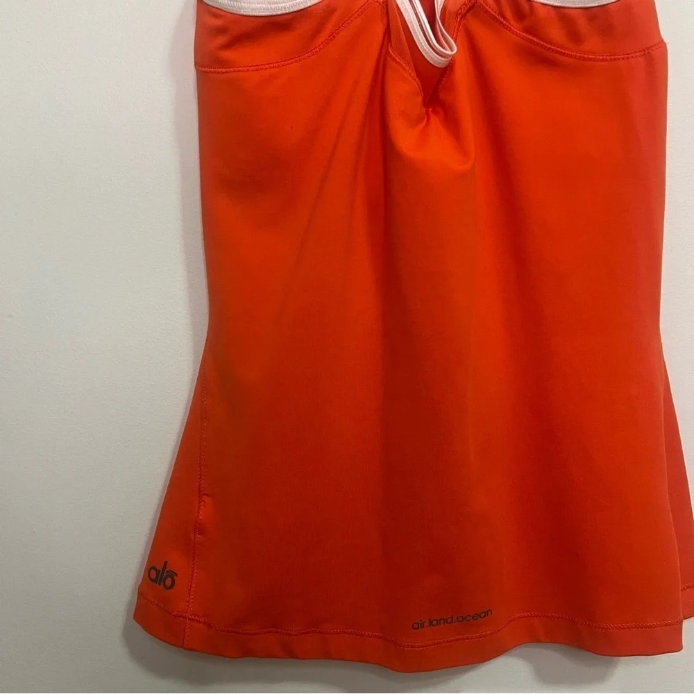 ALO Yoga Orange Workout Tank with White Criss Cross Straps Mesh Workout Athletic